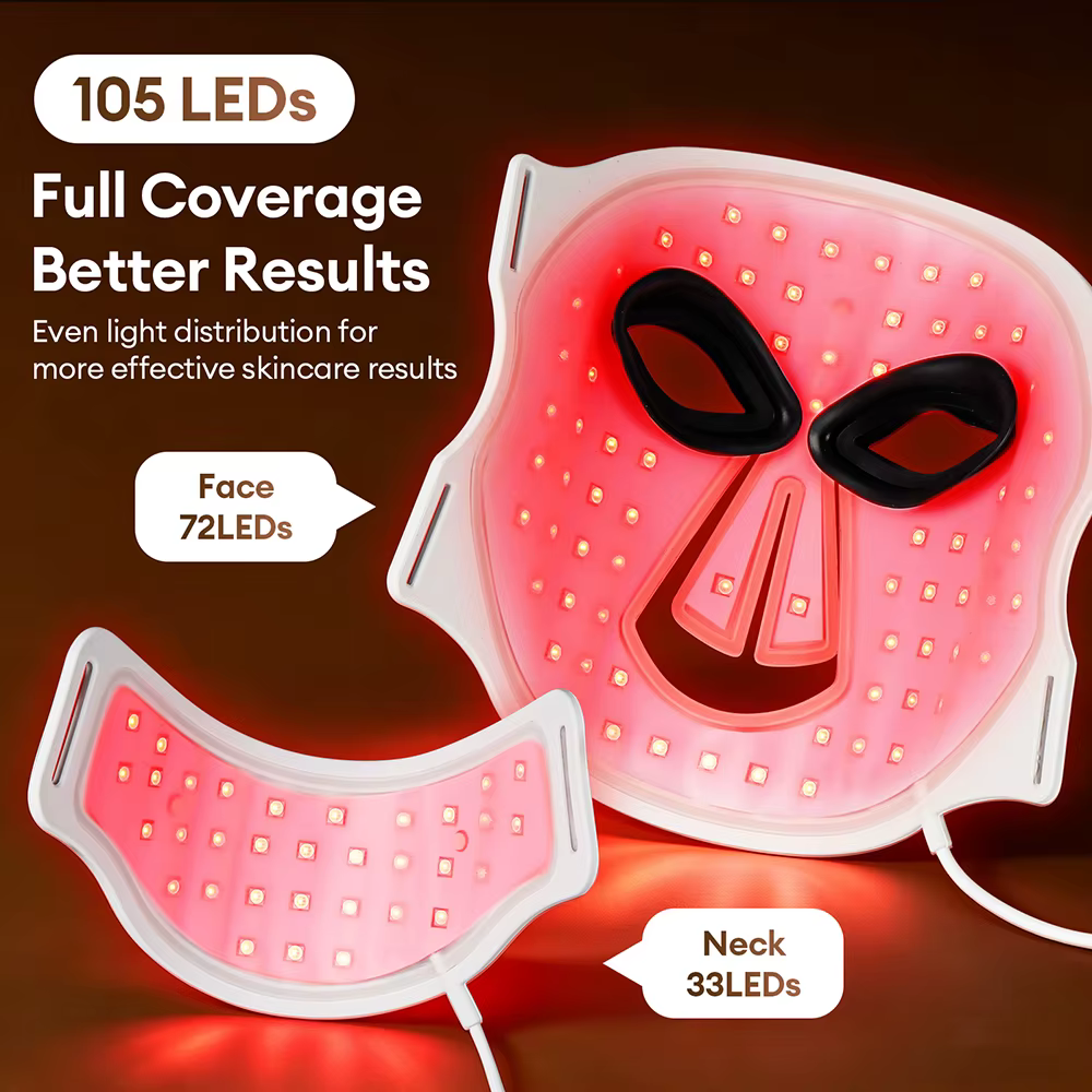 Masque facial LED sans fil en silicone avec 105 LED pour le cou