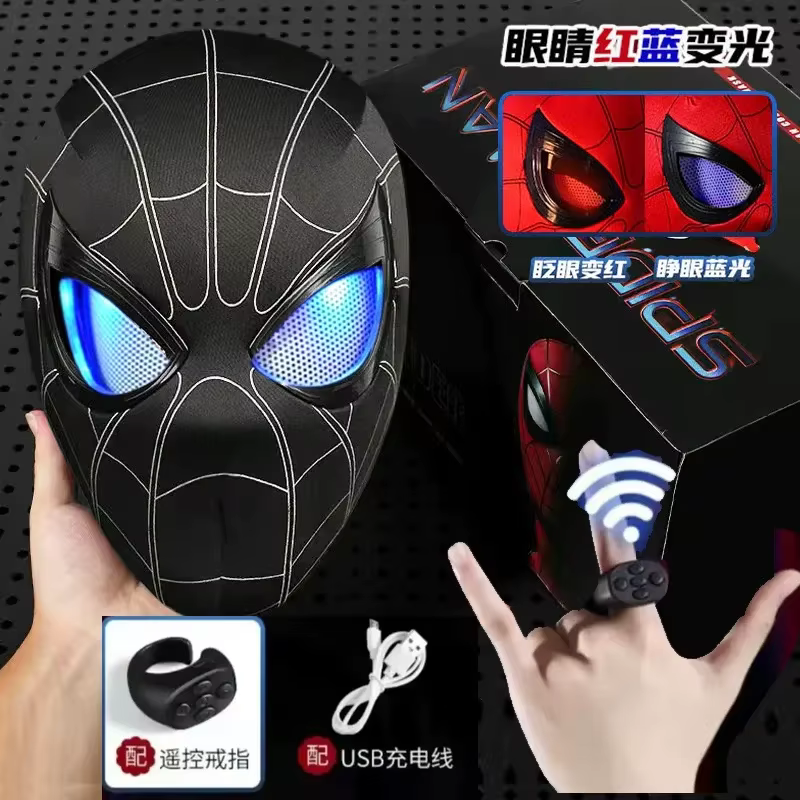 Masque électronique Spider-Man Miles à l'échelle 1:1 avec yeux lumineux mobiles, contrôle par anneau, jouet de cosplay, cadeau pour garçons, en stock