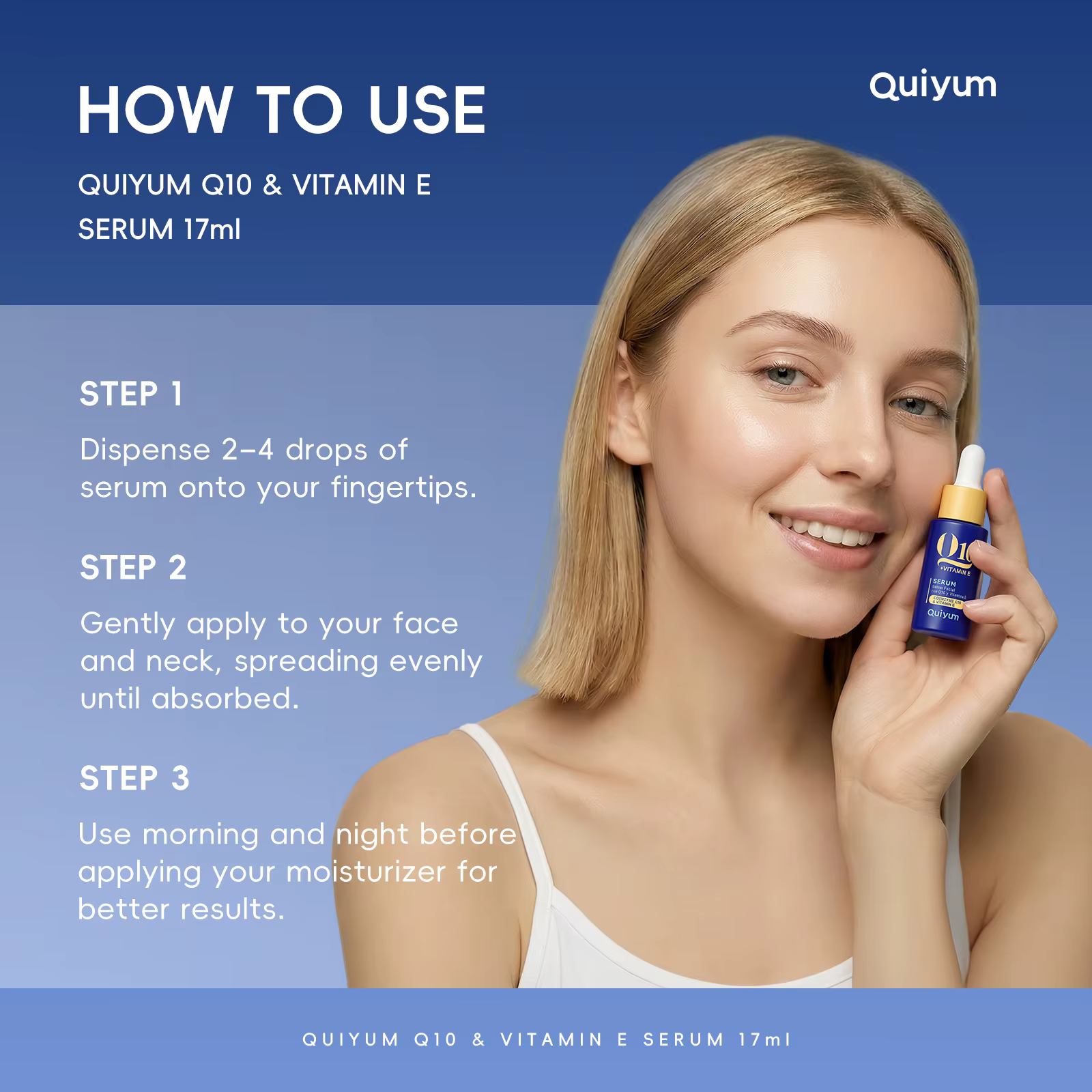 Sérum Quiyum Q10 & Vitamine E 17ml Hydratation intense Teint uniforme avec Coenzyme Q10