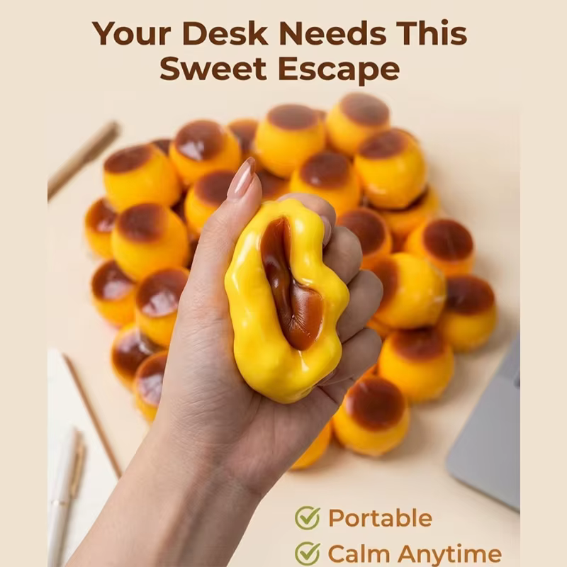 Balle de décompression souple à remontée lente en forme de pudding au caramel, réaliste, pour ASMR, sensorielle, TDAH, anti-stress, jouet sensoriel