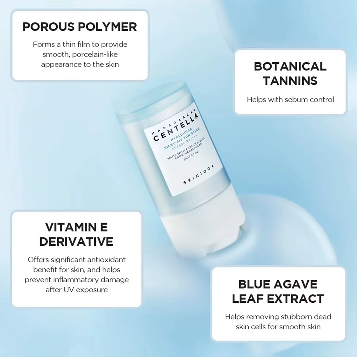 Stick solaire soyeux SKIN1004 Madagascar Centella Hyalu-Cica SPF50+ PA++++