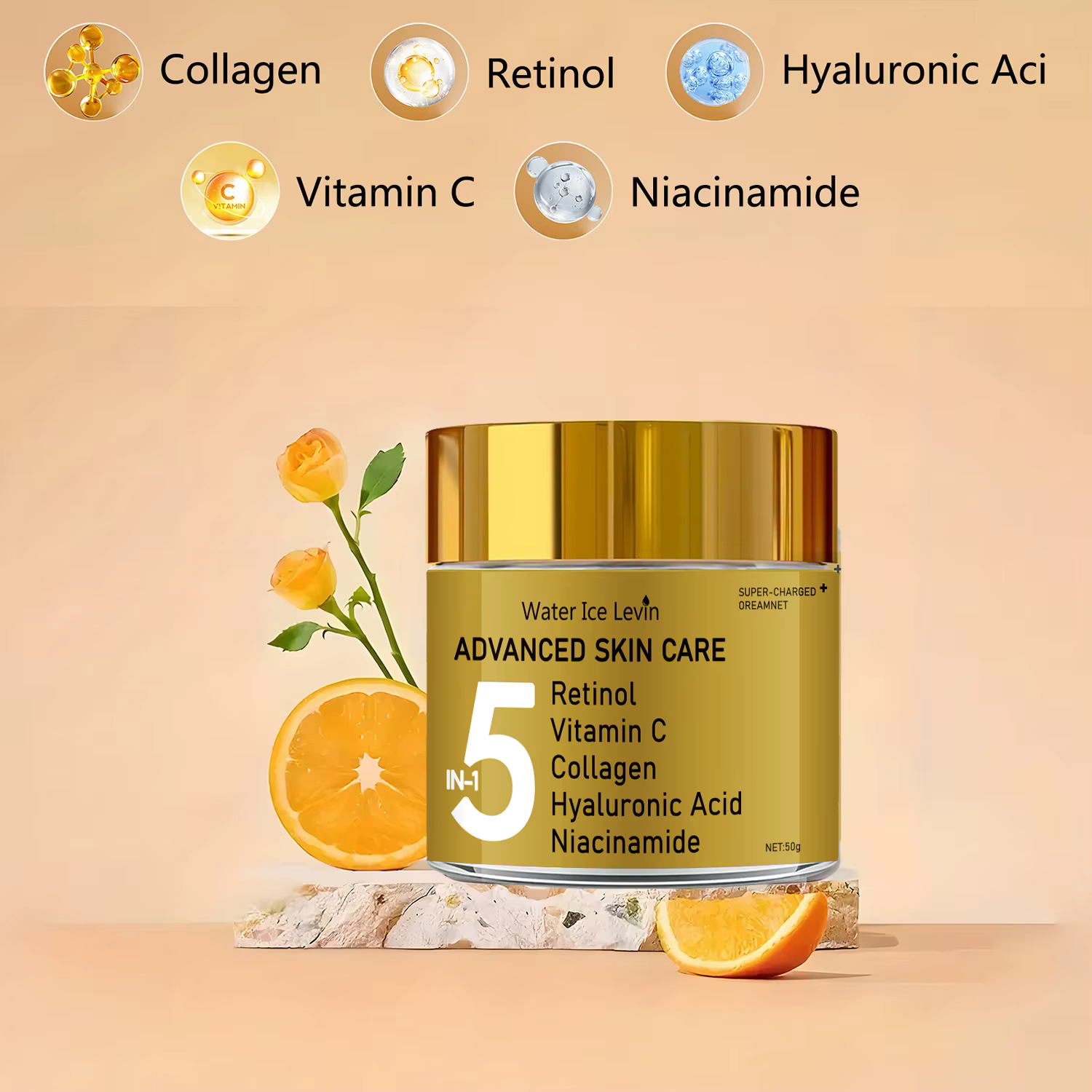 Crème hydratante pour le visage 5 en 1 contenant de la vitamine C