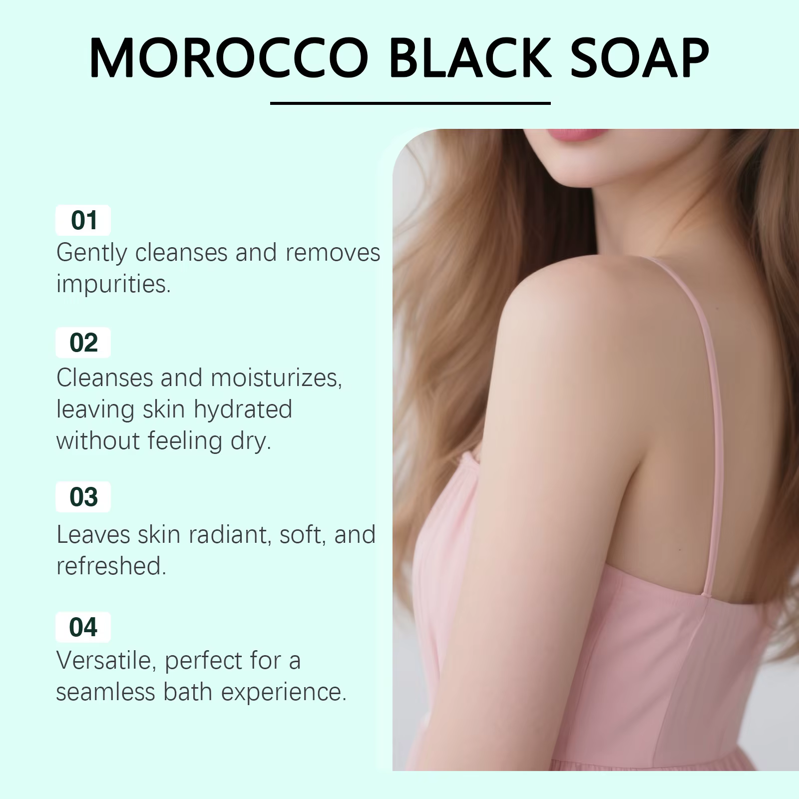 OCEAURA soin du corps savon noir nettoyage en profondeur exfolier soulager la sécheresse hydrater la peau à la main