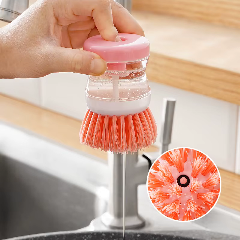 Distributeur automatique de savon avec brosse à vaisselle, brosse de nettoyage de cuisine avec poignée liquide, nettoyeur de casseroles et poêles robuste pour la maison