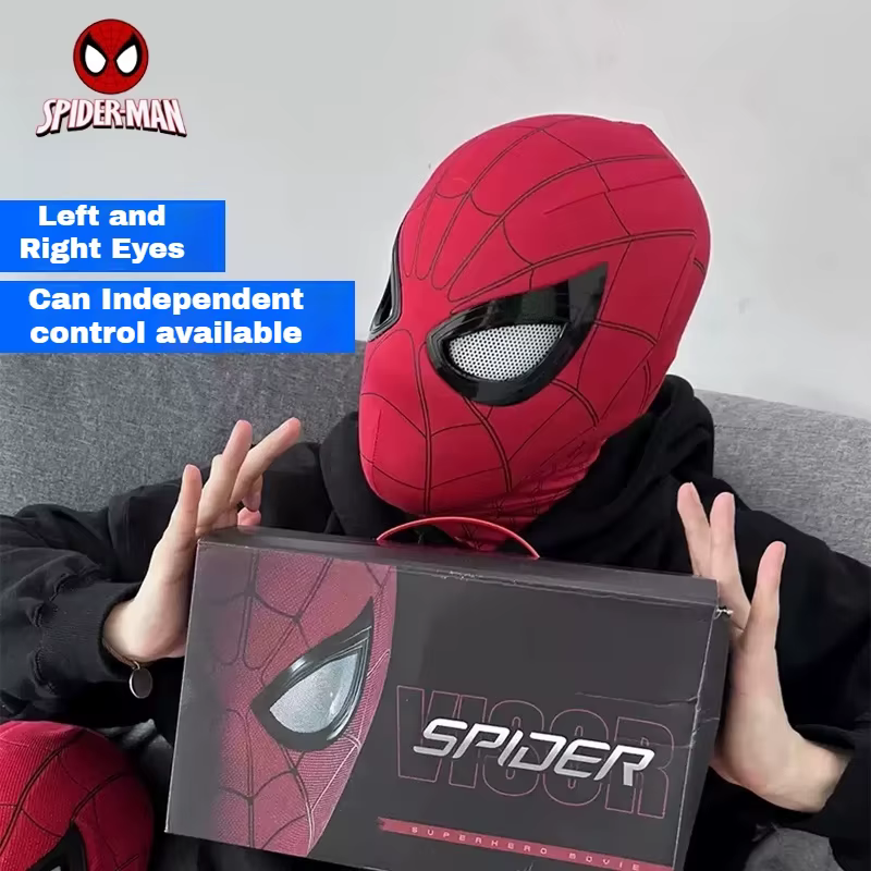 Masque électronique Spider-Man Miles à l'échelle 1:1 avec yeux lumineux mobiles, contrôle par anneau, jouet de cosplay, cadeau pour garçons, en stock