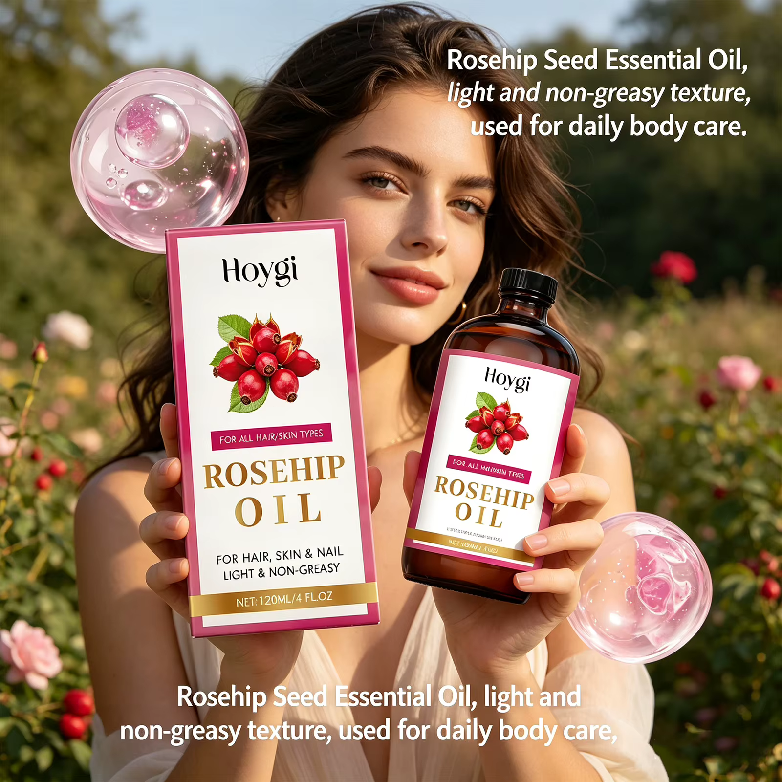 Huile Essentielle Apaisante de Graines de Rose Musquée pour Cheveux, Peau et Ongles – Huile de Massage Hydratante et Réparatrice pour la Peau et les Cheveux