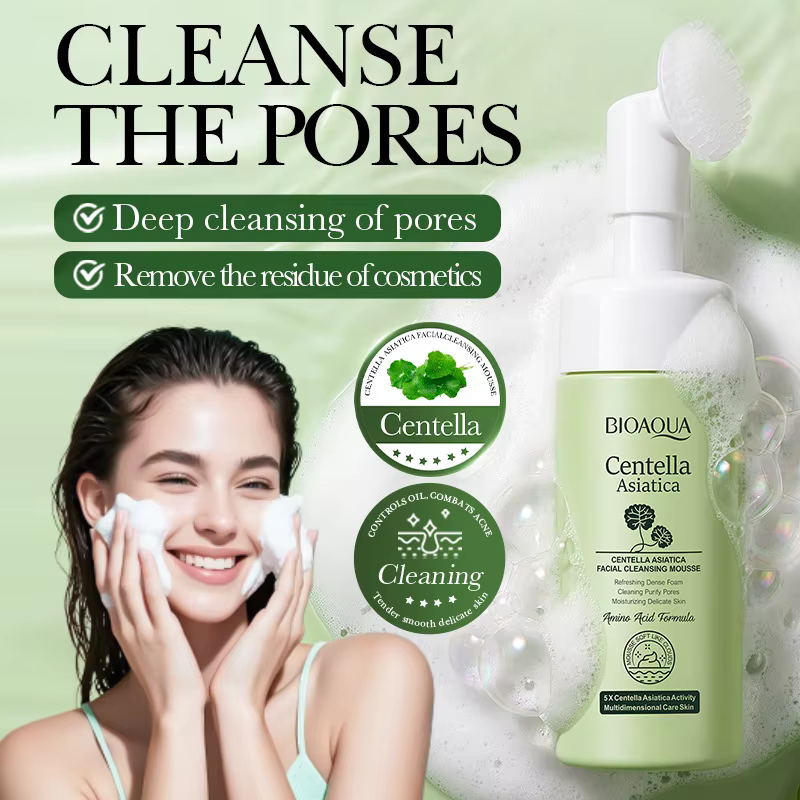 BIOAQUA Mousse Nettoyante Visage à la Centella Asiatica avec Brosse – Nettoyage Profond des Pores