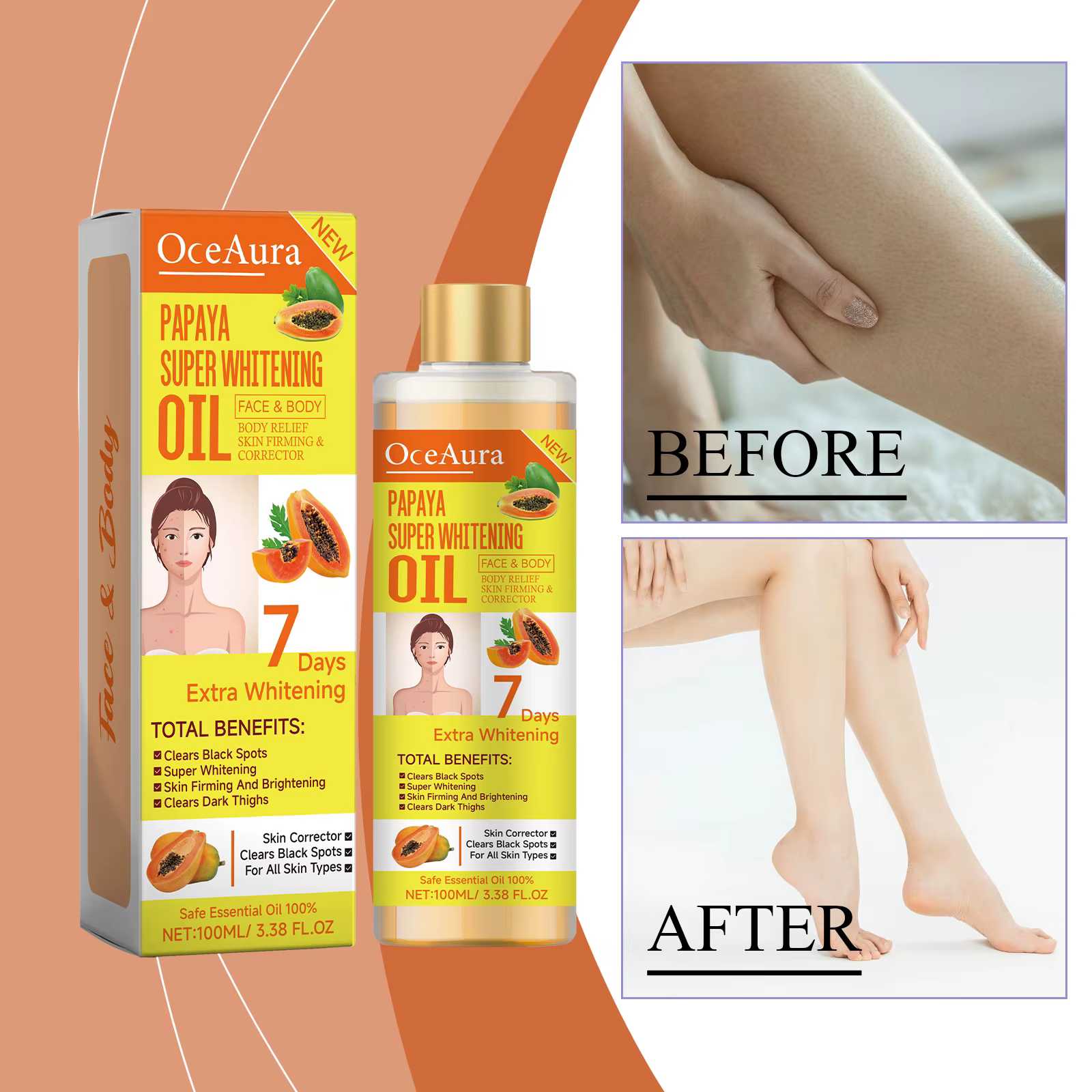 OCEAURA Papaye huile Super blanchissante visage et corps hydratant nourrissant blanchissant