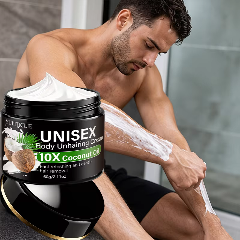 Crème dépilatoire à l'huile de coco unisexe YUITIKUE 60g, épilation douce et rapide, crème de soin quotidienne pour le corps entier