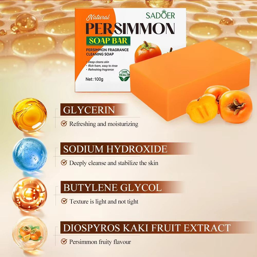 Savon nettoyant au kaki (1 ou 2 pièces) avec filet moussant