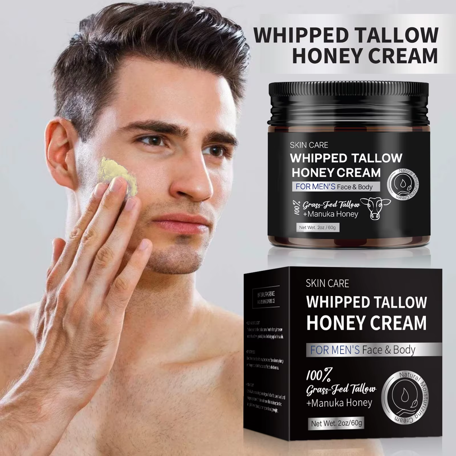Crème fouettée au suif et au miel pour hommes 60g - Suif et miel de Manuka