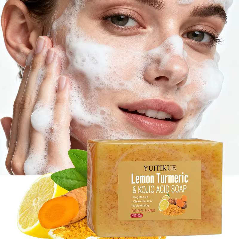 YUITIKUE savon exfoliant au citron et au curcuma illumine la peau hydrate pour le visage et les mains nettoyage en profondeur barre de soin naturelle