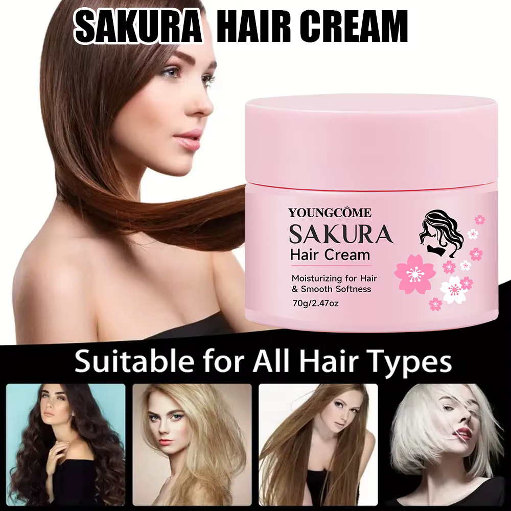 Crème capillaire SAKURA à la kératine et à l'huile d'argan – Réparation intensive pour cheveux secs/endommagés