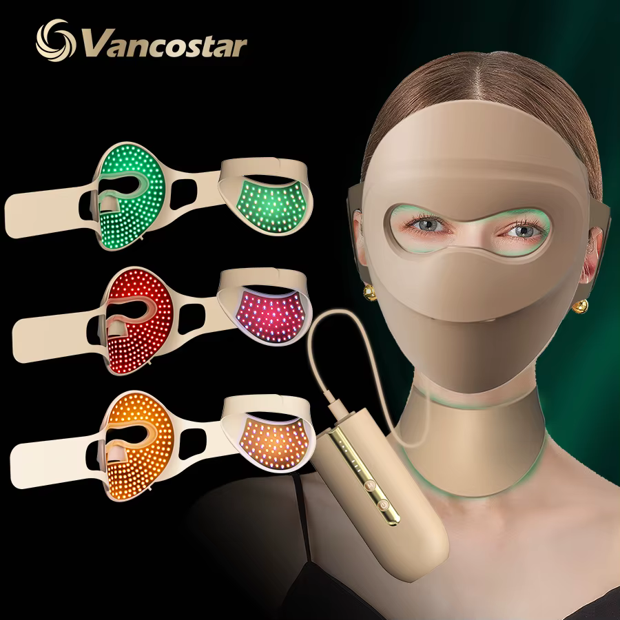 Masque Facial LED NIR, thérapie à la lumière rouge et verte