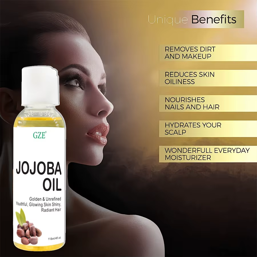 Huile de jojoba biologique GZE, huile hydratante pure pour le visage, les cheveux, la peau et les ongles | Huile de transport naturelle sans hexane pressée à froid