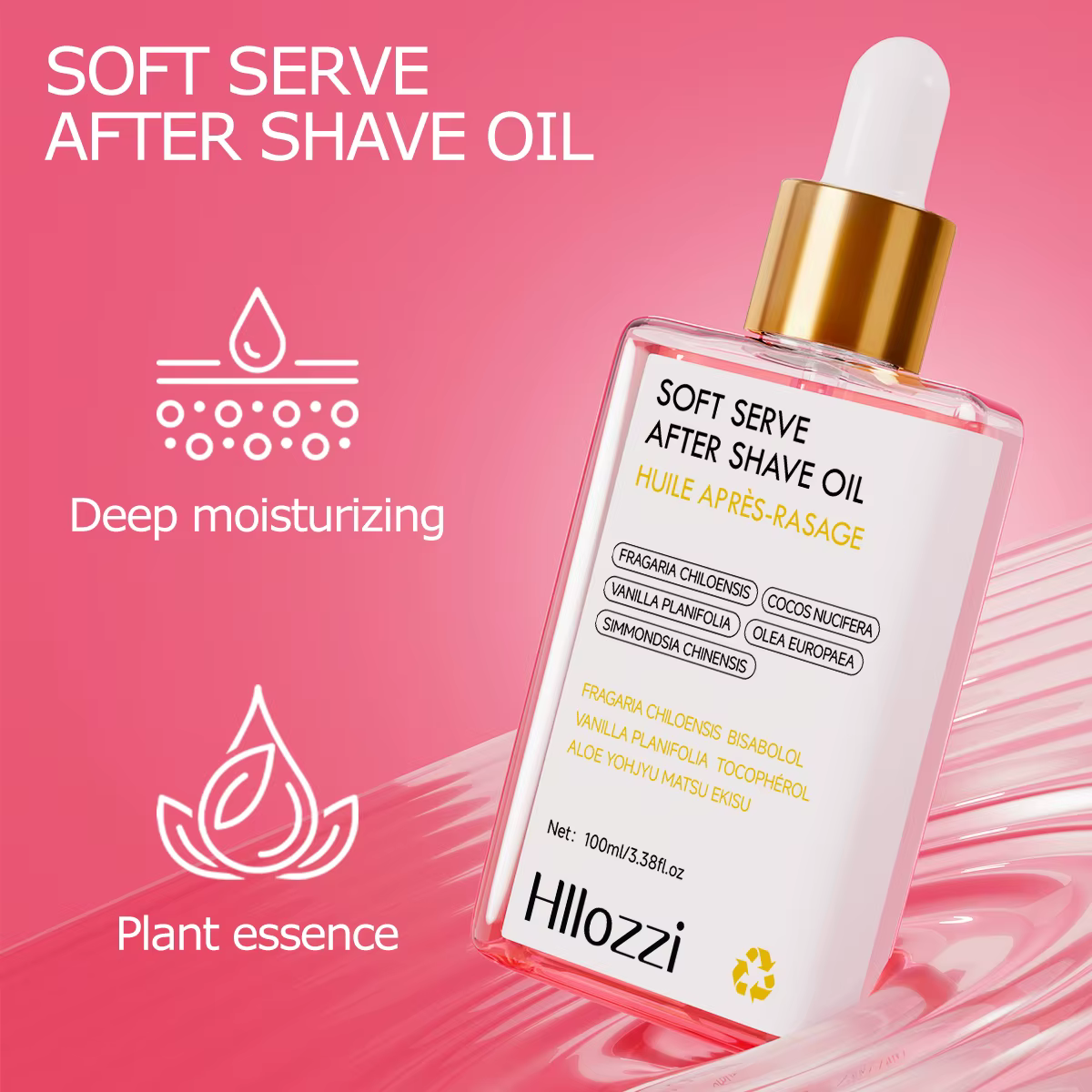 100 ml/3.38f.oz huile douce de fraise après-rasage hydratant en profondeur et nourrissant la peau sérum