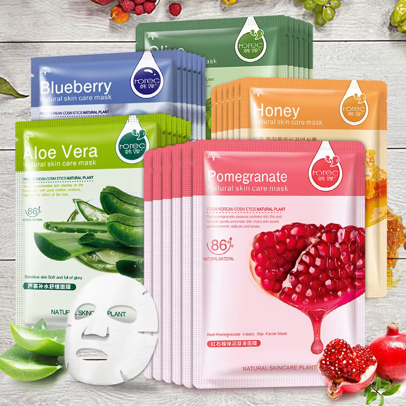30 pièces Fruits frais masques faciaux soins de la peau du visage hydratant raffermissant