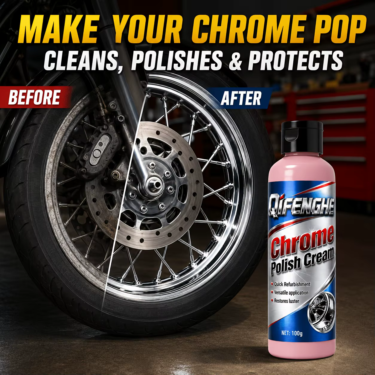 Crème de polissage chromée 100g - Composé de polissage rapide qui nettoie, protège et confère une brillance durable à vos accessoires chromés.