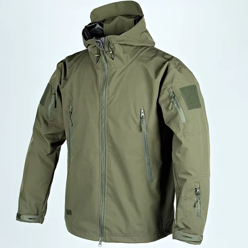 Vestes à capuche imperméables pour hommes, manteau long, fermeture éclair complète, plusieurs poches, peau de requin, coquille souple, coupe-vent, vêtements d'extérieur de travail, 2024