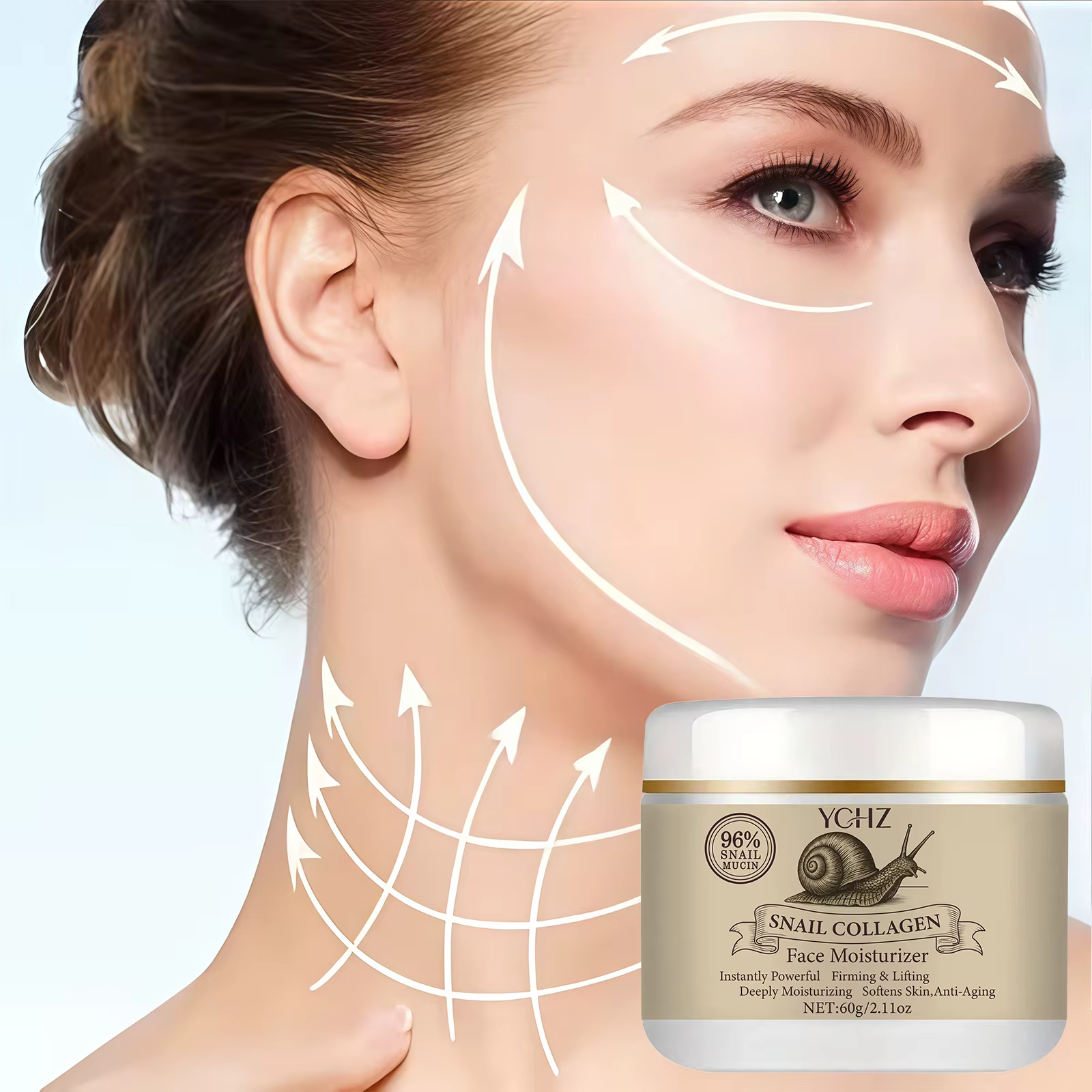 Crème à la sécrétion d'escargot et au collagène - 60g - Hydratation 24h - Lissage instantané - Contient 96% de mucine