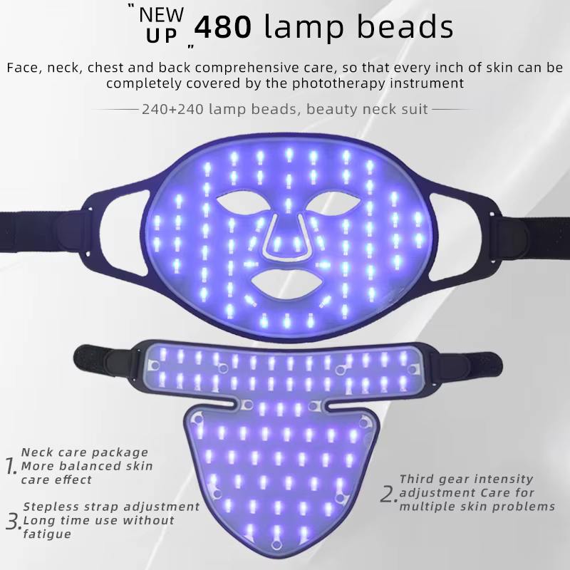Masque facial à LED 4 couleurs avec cou