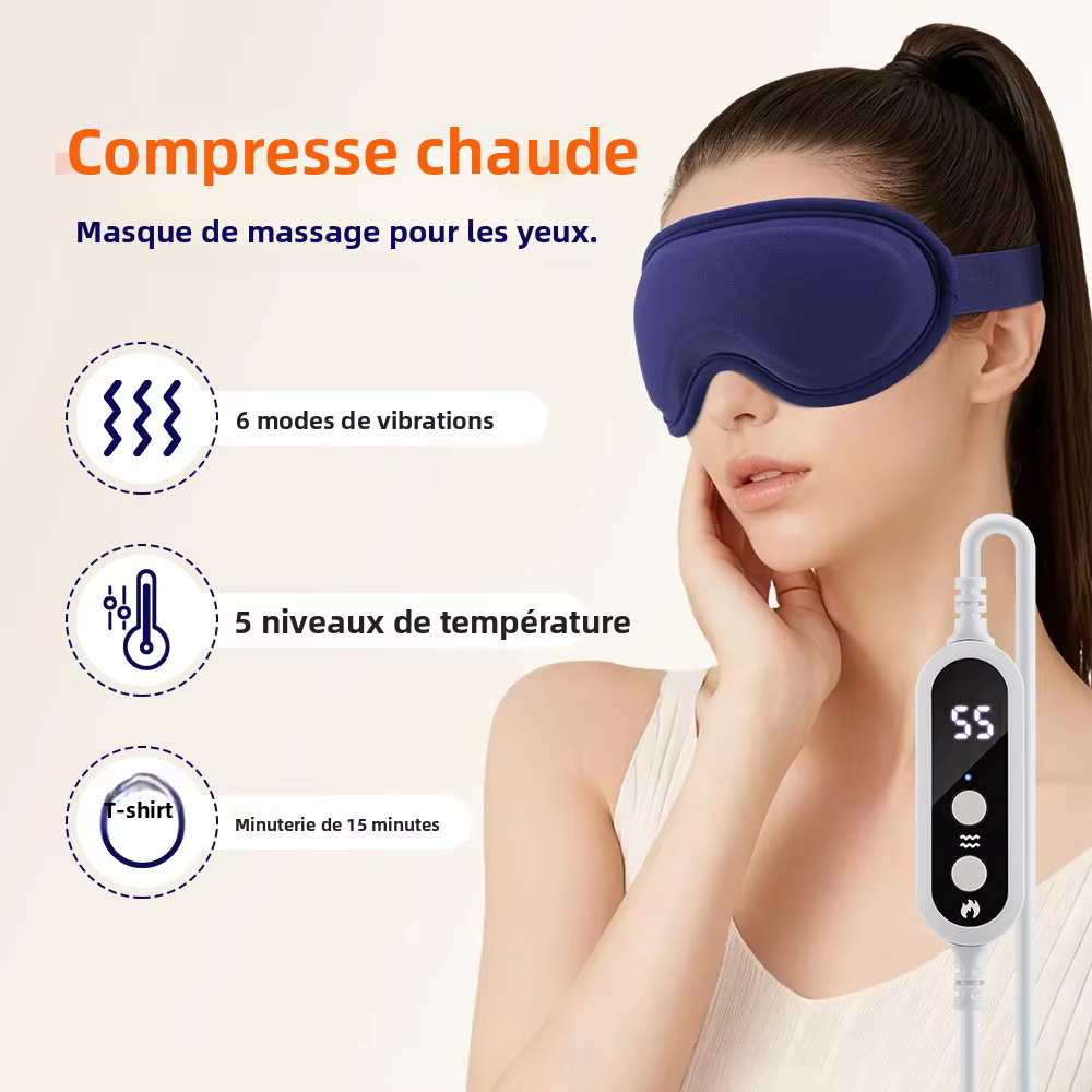 Masque Yeux Chauffant Masseur Oculaire 3D Vibration Compress Chaude Anti-Cernes Poches Occultant Aide Sommeil Spa Voyage