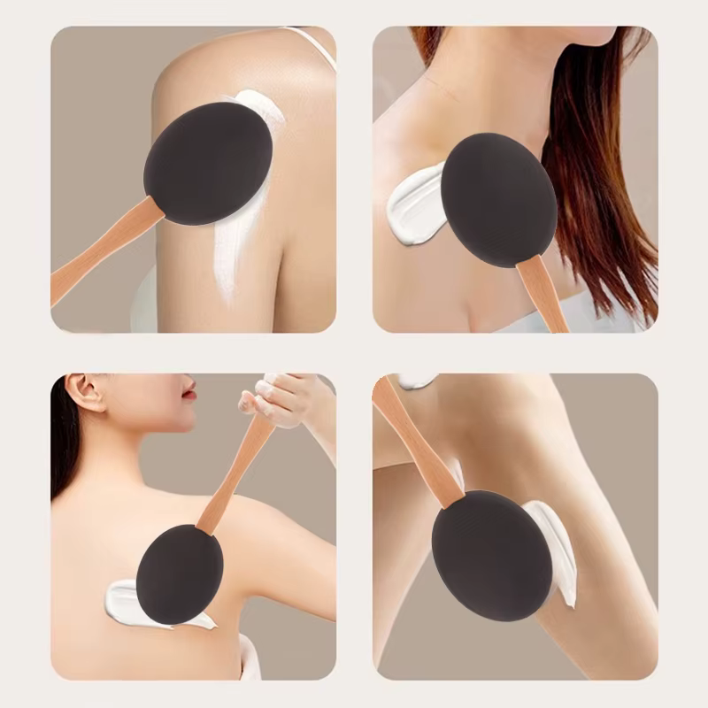 【LM】Applicateur multifonctionnel en silicone à long manche pour lotion, crème solaire et pommade, brosse de douche nettoyante pour le corps, applicateur de crème solaire pour le dos