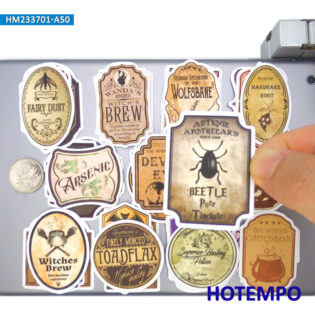 Ensemble d'autocollants pour étiquettes de potion magique, art d'alchimie rétro, breuvage sorcière, pour ordinateur portable, voiture, téléphone, moto, pack d'autocollants amusants, 20/30/50 pièces
