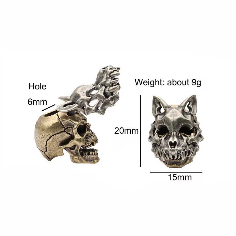 Modules de masque de visage de loup ouvrables, tête de squelette, perles de couteau en laiton, paracorde tissée bricolage, lanière d'extérieur, accessoires de moto, breloques punk, EDC