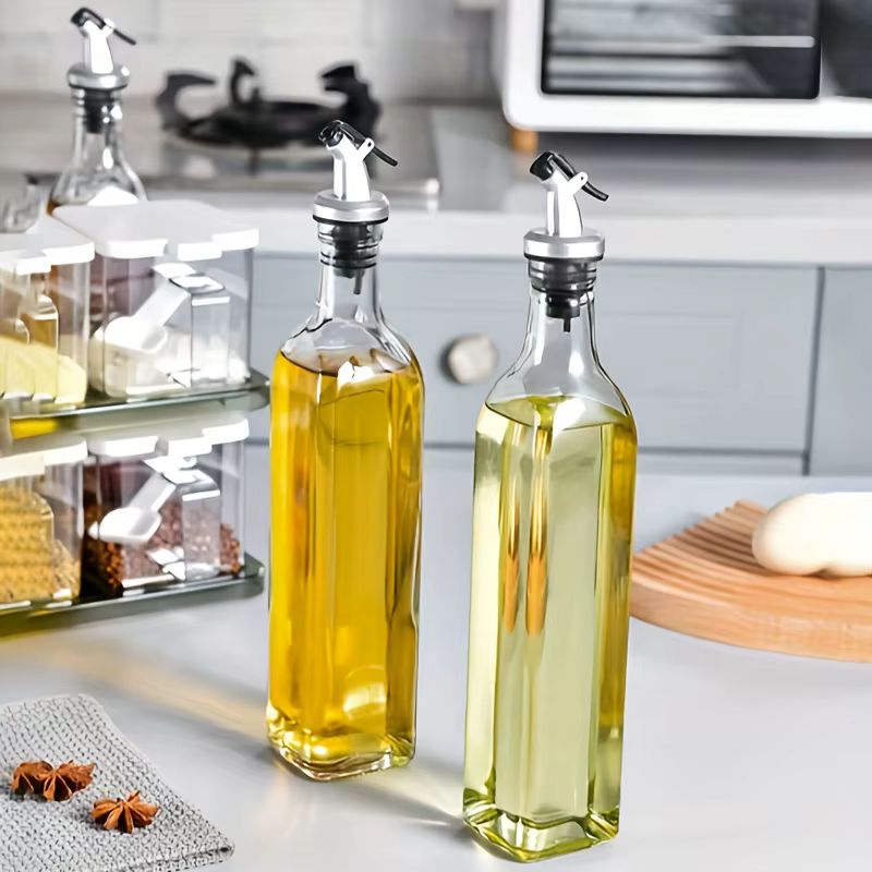 Bouteille d'huile d'olive en verre transparent de 250ML, 1/2 pièces, assaisonnement de cuisine, Sauce soja, vinaigre, Type presse, Cruet, Barbecue, fournitures pour la maison