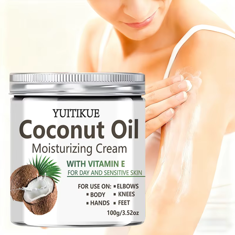 Crème hydratante à l'huile de coco YUITIKUE avec vitamine E | Pour la peau sensible et les journées de travail | Soins