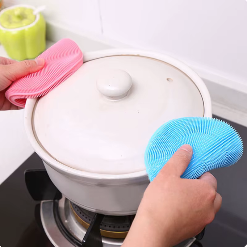 Brosses de nettoyage magiques rondes en Silicone, Gadgets de cuisine, brosse de lavage des fruits, tampon isolant, nettoyeur de bol de Pot, accessoires de cuisine