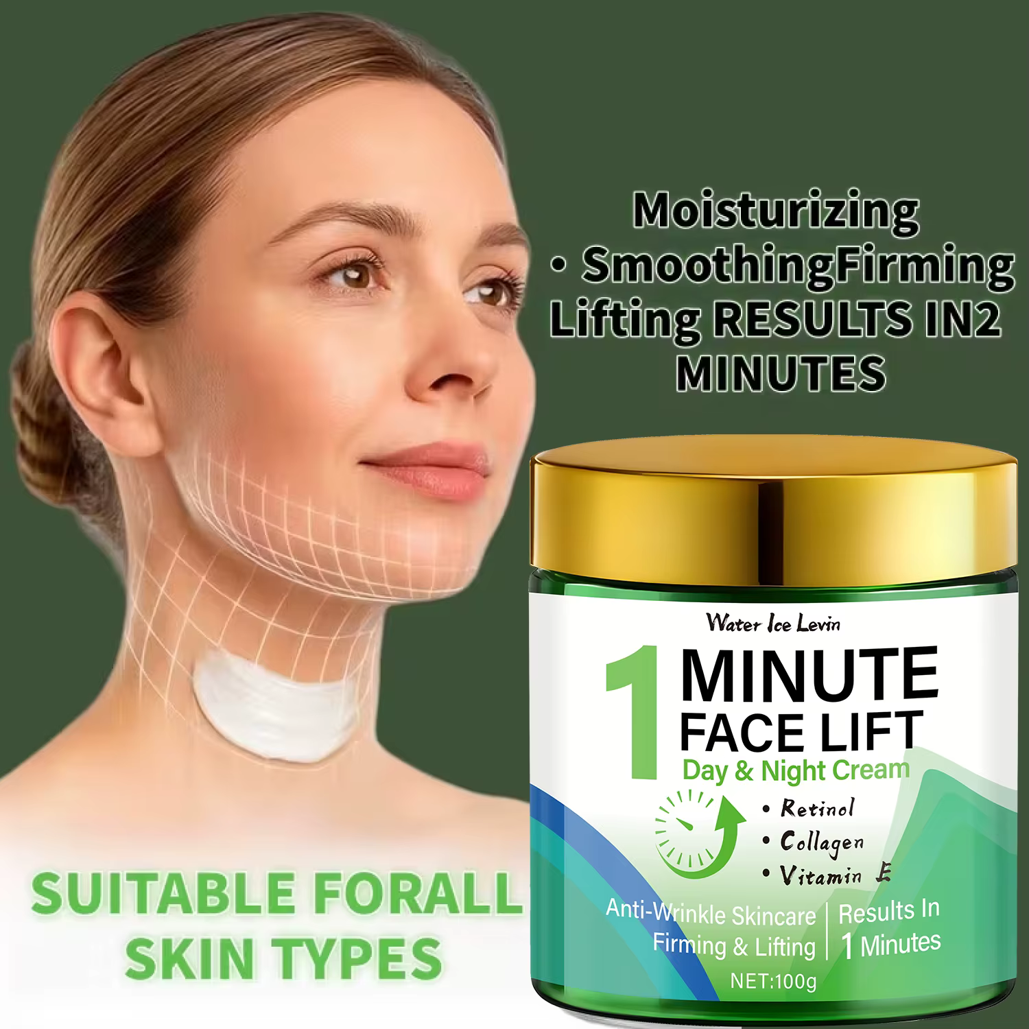 Minute Face Lift Jour Nuit Crème Rétinol Collagène Vitamine E. Lifting Visible 1