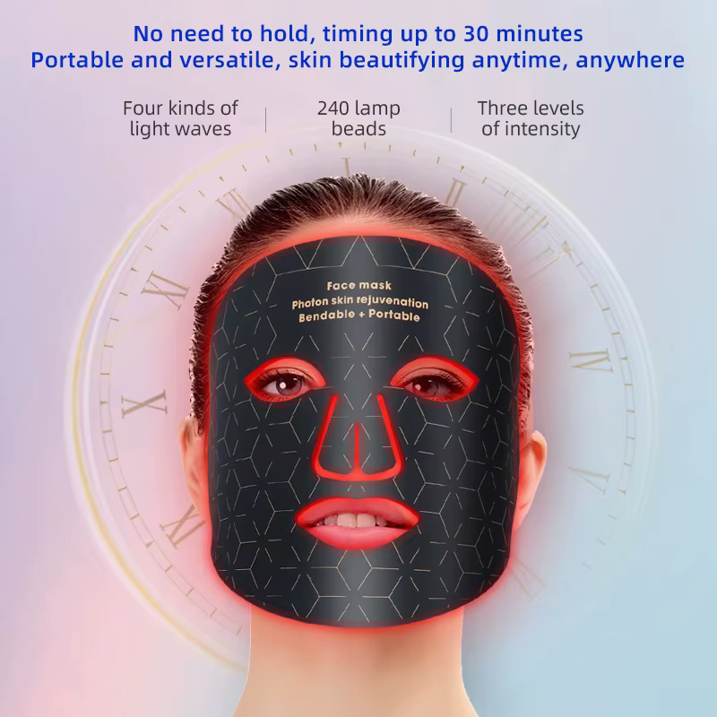 Masque de luminothérapie pour le visage 4 couleurs : Thérapie par lumière rouge et infrarouge proche pour le contrôle