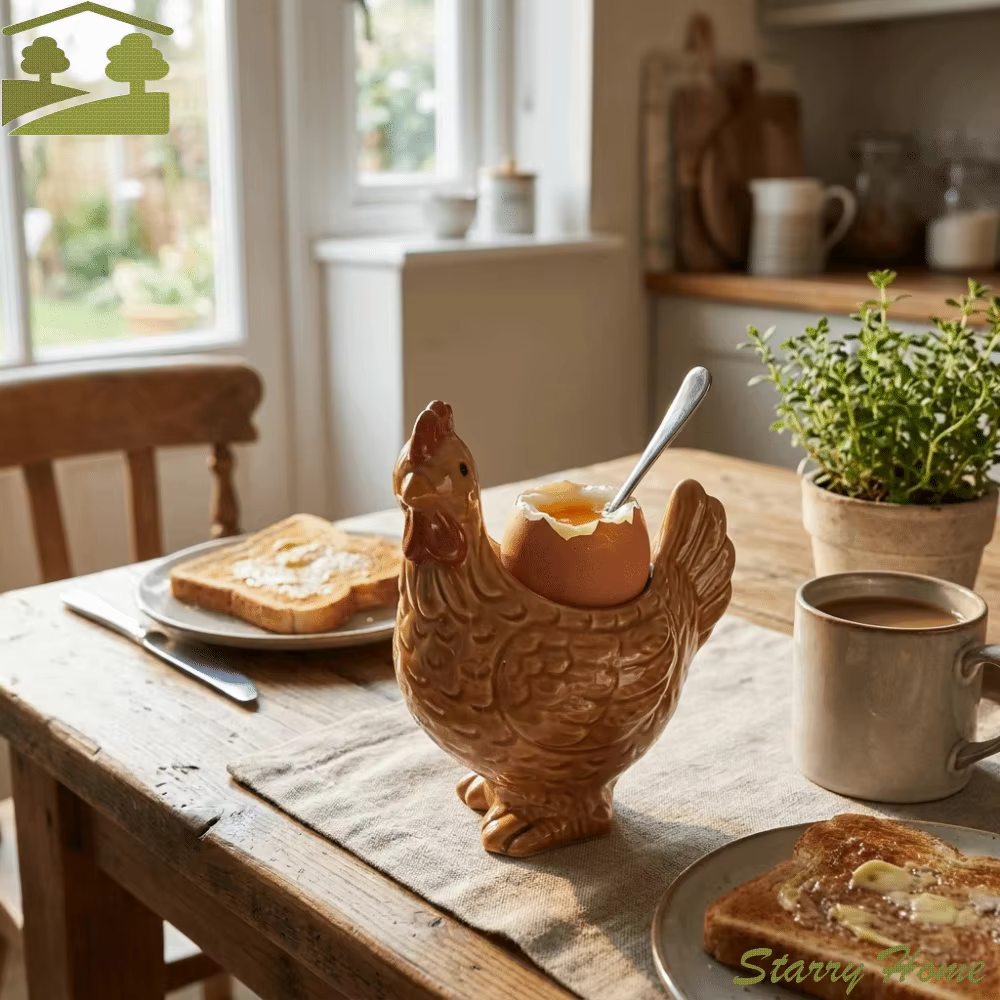 Porte-œuf en céramique en forme de poulet mignon, décoratif, 3D, surface lisse, pour le petit-déjeuner