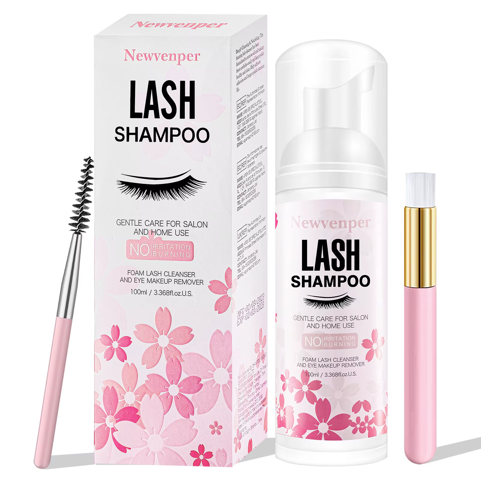 Shampoing pour cils 100ML + brosse et baguette de Mascara nettoyage moussant pour les paupières