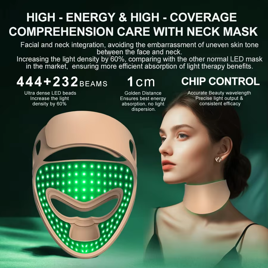 Masque Facial LED NIR, thérapie à la lumière rouge et verte