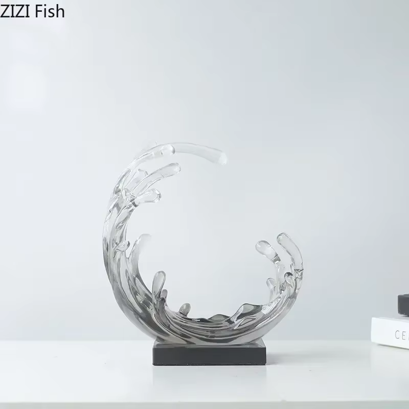 Statue de Vagues de la Mer Bleue, Ornements de Décoration de Bureau, Sculpture Créative Transparente, Artisanat en Résine, Décor Esthétique de Salle