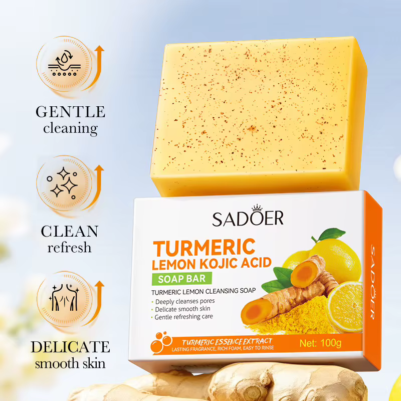SADOER curcuma savon pour le visage blanchissant Anti-âge hydratant nettoyage en profondeur corps