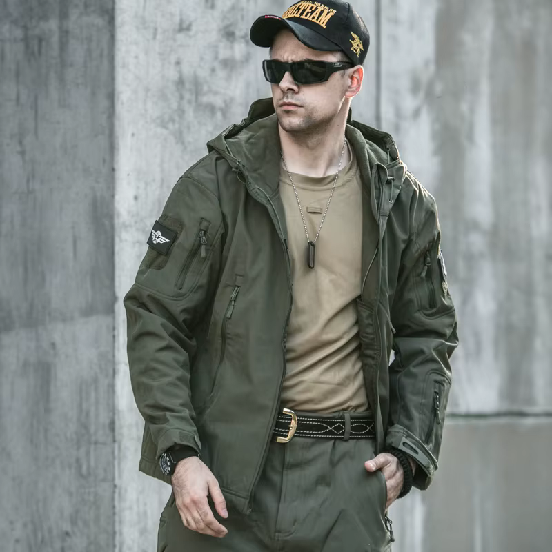 Vestes à capuche imperméables pour hommes, manteau long, fermeture éclair complète, plusieurs poches, peau de requin, coquille souple, coupe-vent, vêtements d'extérieur de travail, 2024