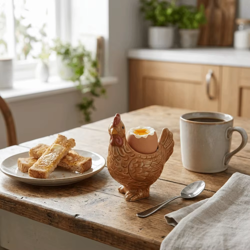 Porte-œuf en céramique en forme de poulet mignon, décoratif, 3D, surface lisse, pour le petit-déjeuner