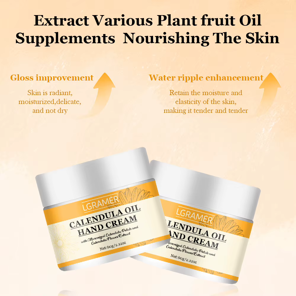 La crème pour les mains à l'huile de calendula améliore l'éclat de la peau