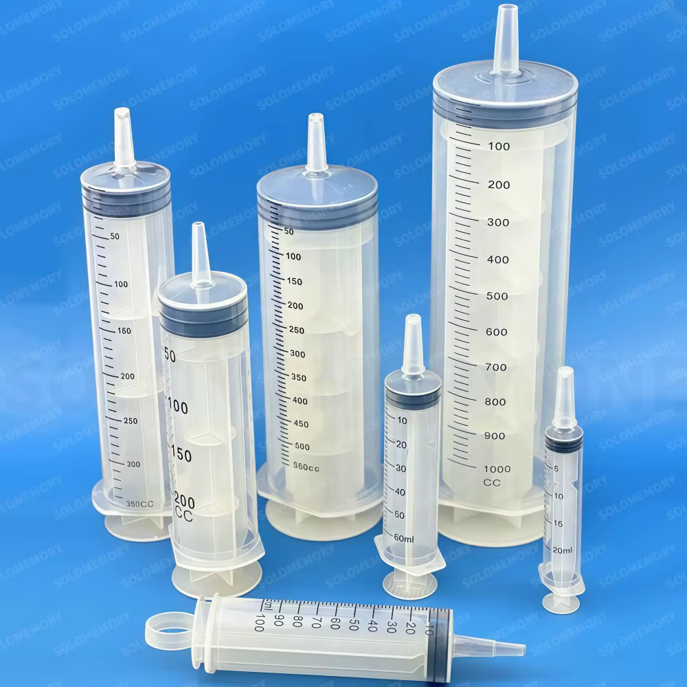 Seringue en plastique, disponible en capacités de 1000 ml, 550 ml, 350 ml, 200 ml, 100 ml, 60 ml, 20 ml, 10 ml, adaptée au dosage en laboratoire, au distribution de colle, à l'arrosage et à l'utilisat