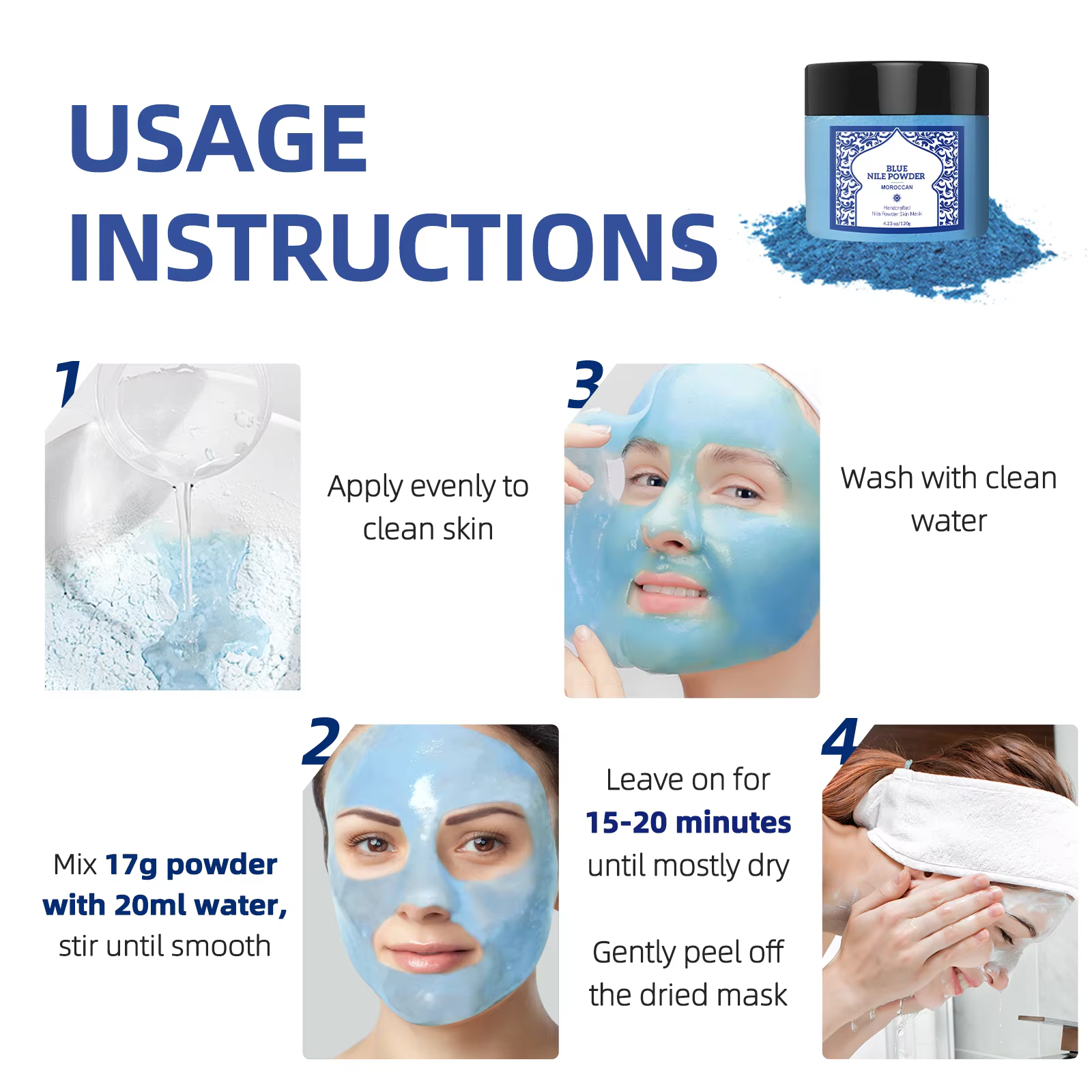 Masque Minéral Nettoyant en 15 Min 120g - Poudre Moussante Marocaine pour le Visage et le Corps