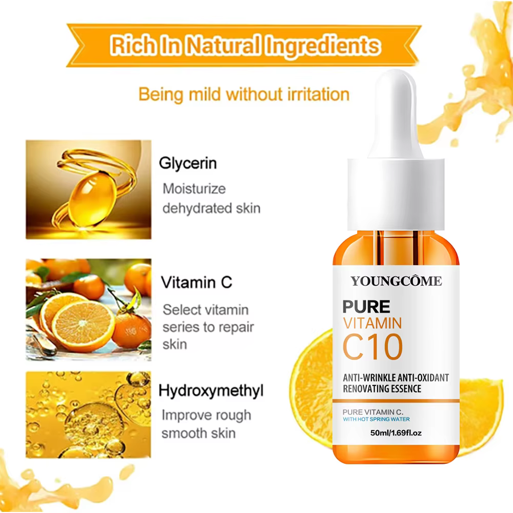Vitamine C Essence pour le visage acide hyaluronique peau foncée éclaircir sérum estompe les ridules hydratant