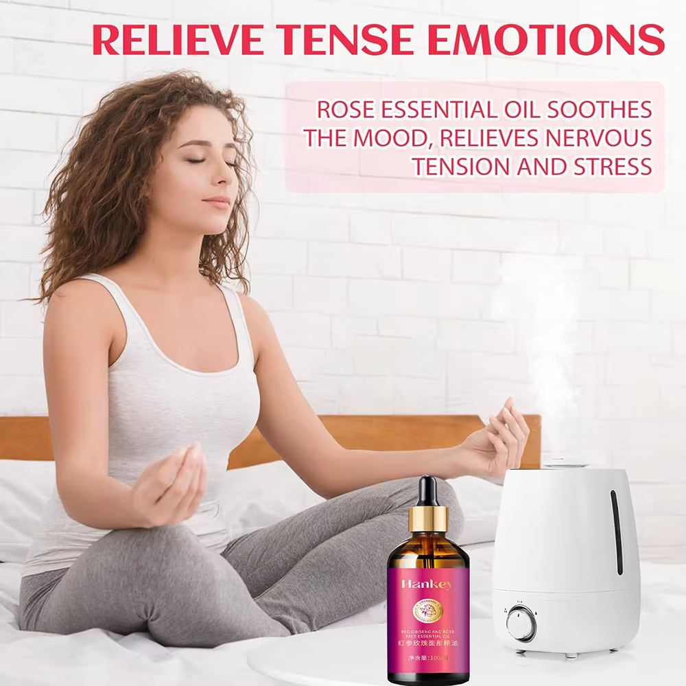 Huile de rose pour le visage à l'extrait de ginseng rouge