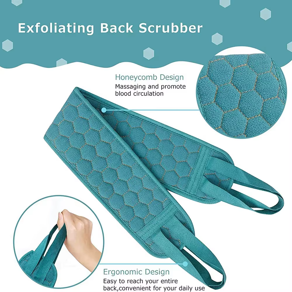 Ensemble de gommages exfoliants pour le corps avec gant de bain pour le dos et éponge loofah pour un nettoyage en profondeur et une hygiène optimale
