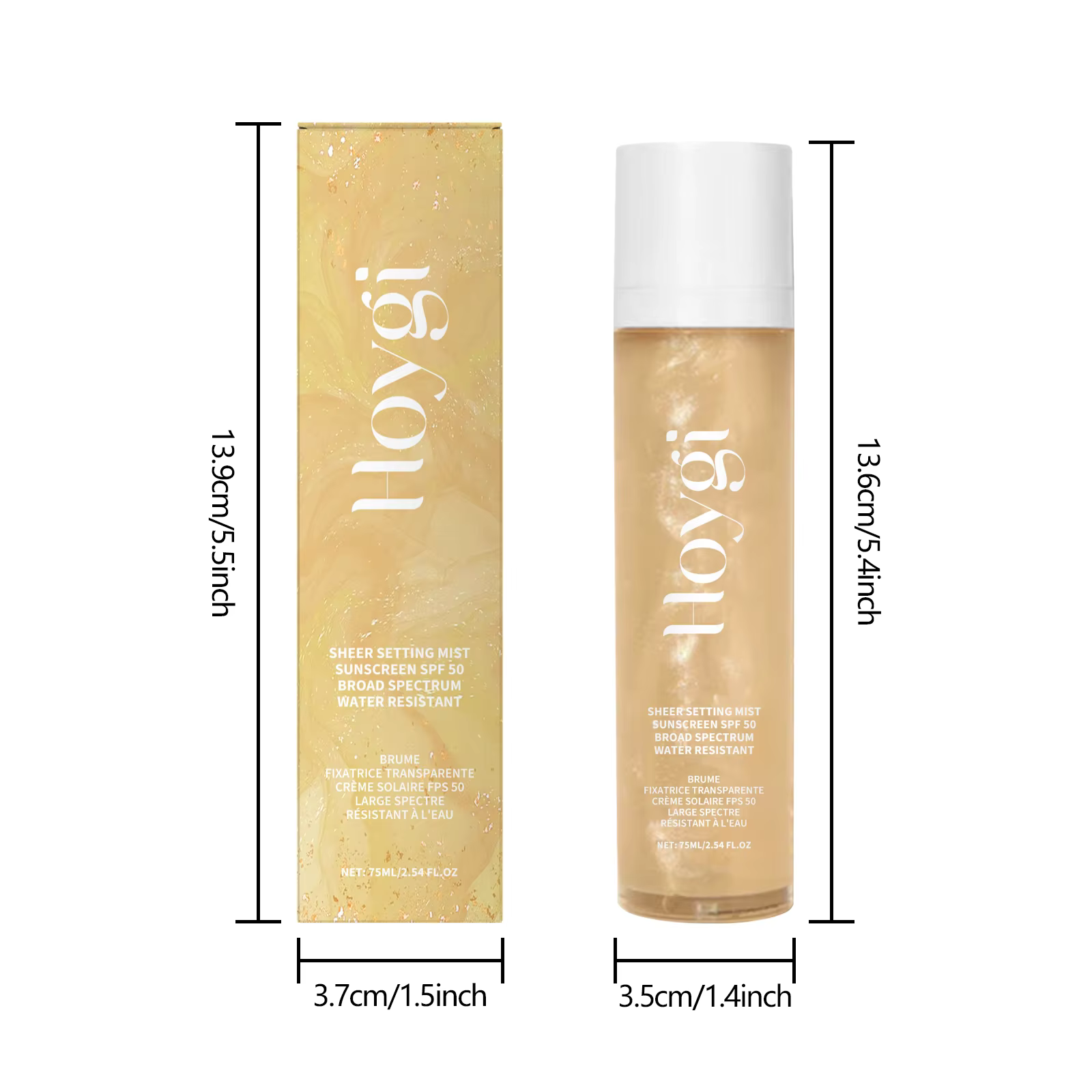 Spray de réglage de maquillage Spf 50 +