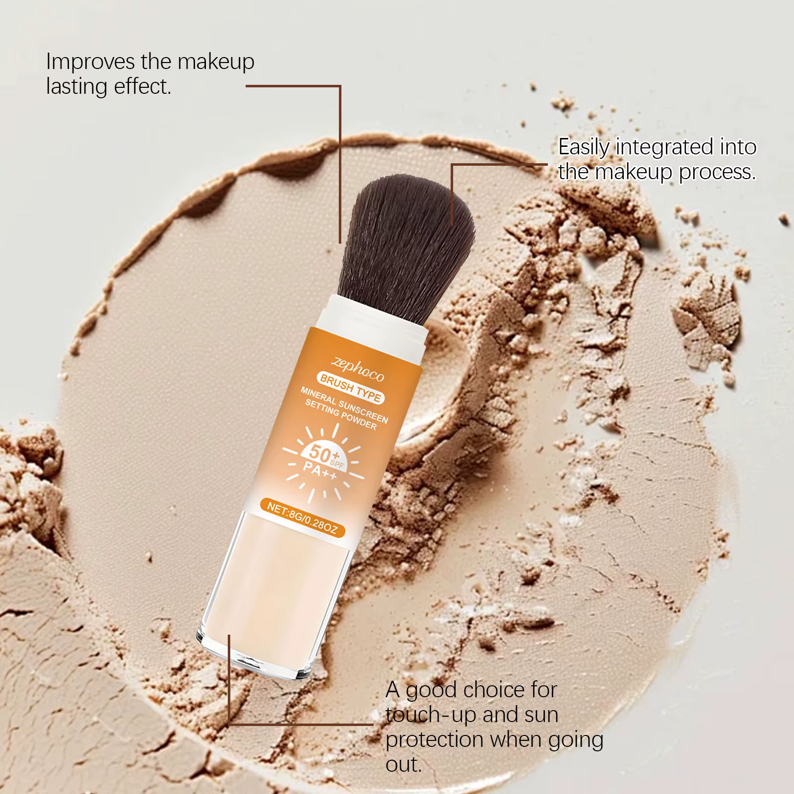 Poudre fixante solaire SPF 50+ Contrôle du sébum Longue tenue Fini mat Naturel Lisse Protection Respirante Maquillage Visage Extérieur
