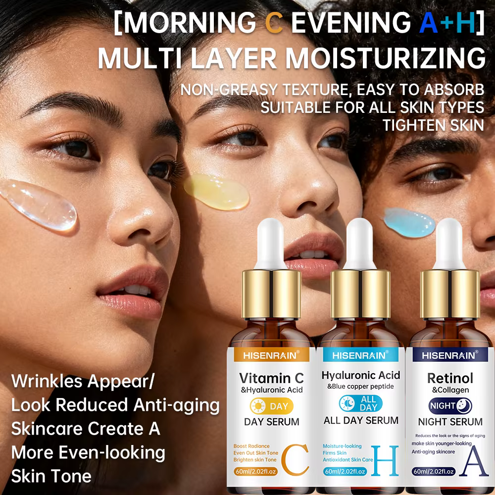 HISENRAIN Sérum Vitamine C + Rétinol + Acide Hyaluronique Duo | Combo éclaircissant et hydratation anti-âge | Pour tout